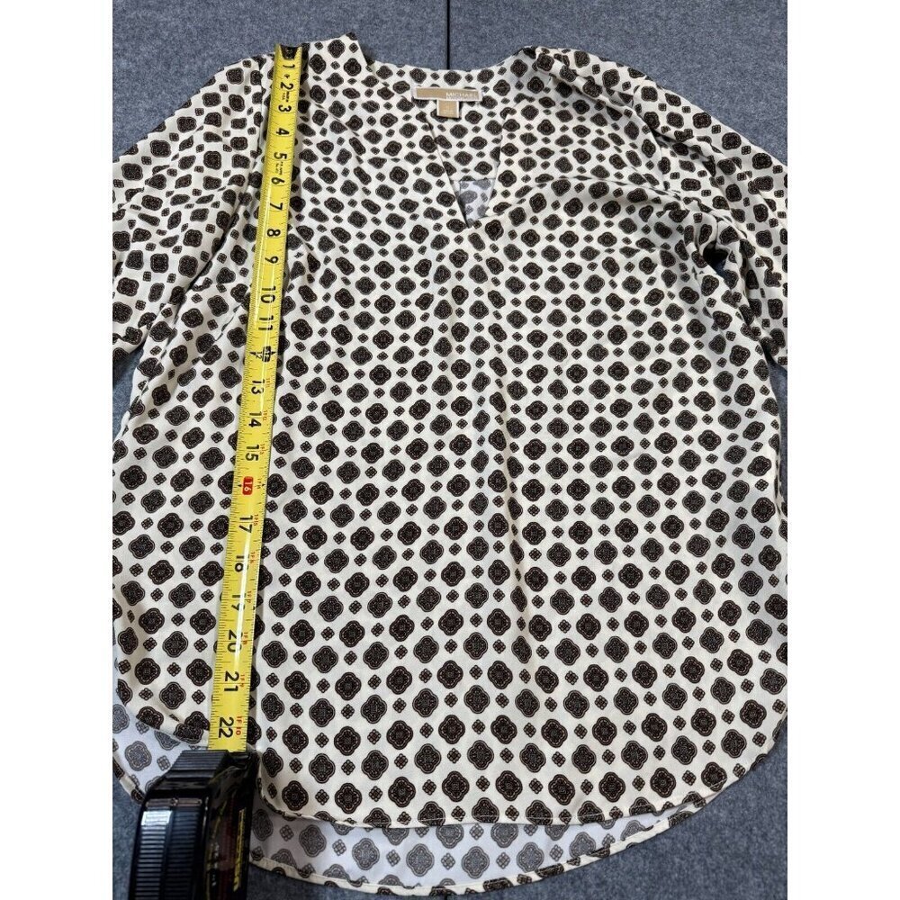 Michael Kors Blouse Top Women's Small Multicolor Geometric Split Neck Pullover